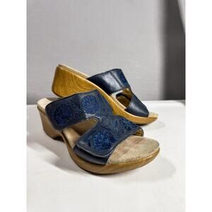 Alegria Linn Embroidered Leather Navy Wedge Sandal 38 Size 8 - 8.5 US LIN 622 N